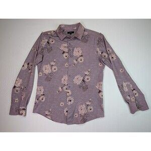 PAVINI Men Luxury Floral Dress Shirt Size S Small Purple Rose Long Sleeve...